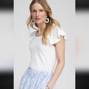 Chico's White Ruffle Sleeve Top Women's SIZE L.